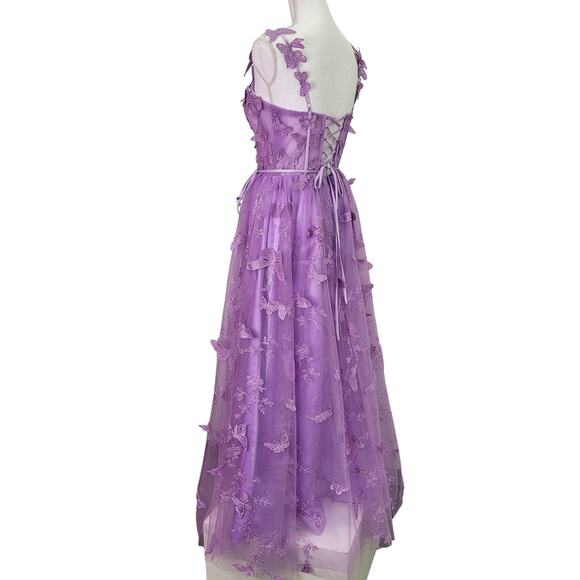 Purple Lavender Butterfly Dress Corset Back Formal Prom Wedding Bridesmaid - Picture 12 of 13